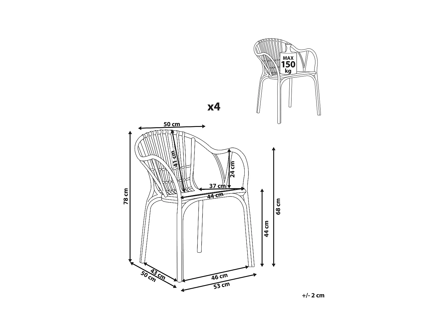 Lot de 4 chaises de jardin ANDORA Beige