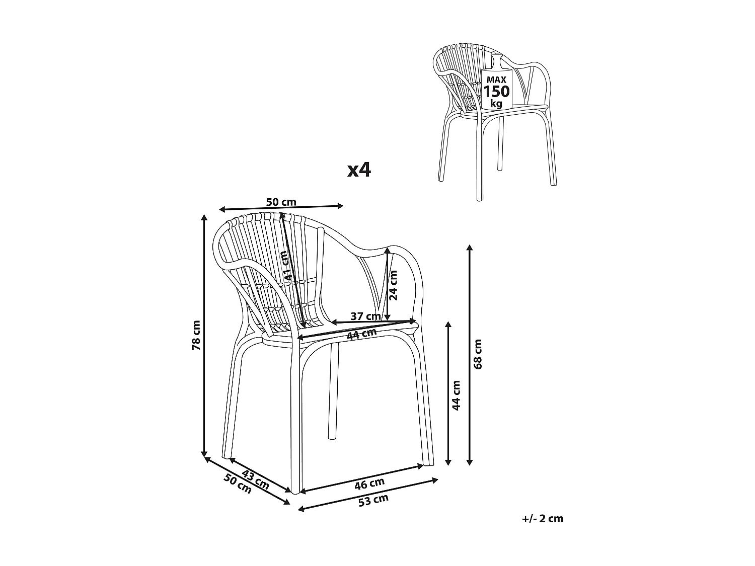 Lot de 4 chaises de jardin ANDORA Beige