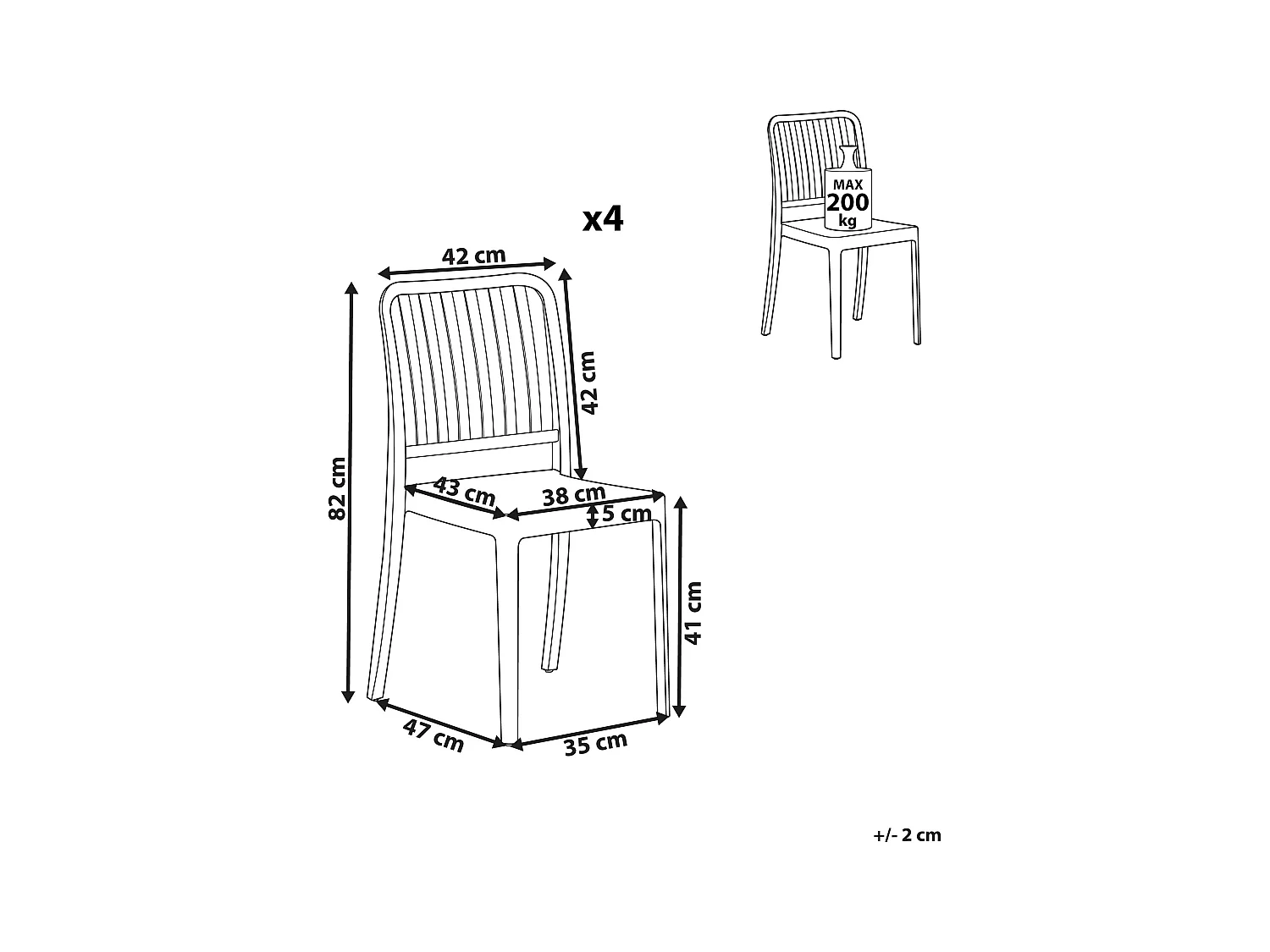 Gartenstühle im 4er Set schwarz aus Kunststoff für Innen- und Außenbereich Sersale