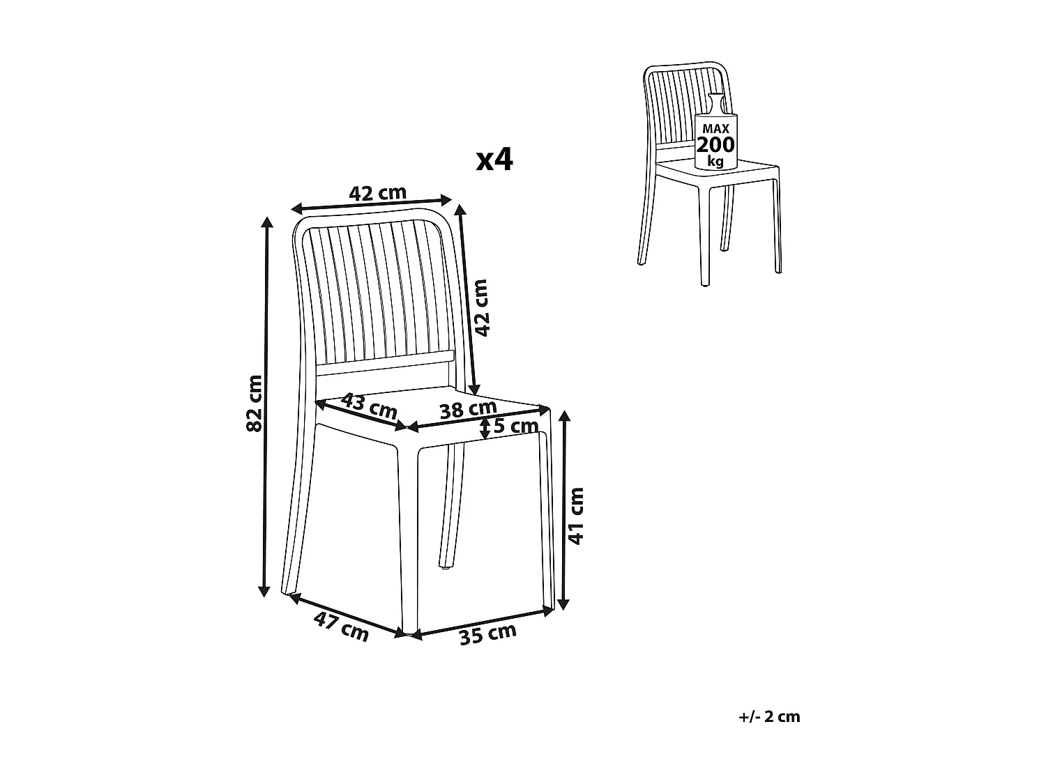 Lot de 4 chaises de jardin SERSALE Matière synthétique Noir