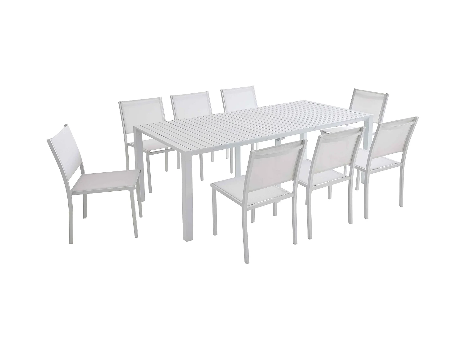 Ensemble table extensible et 8 chaises de jardin en aluminium blanc