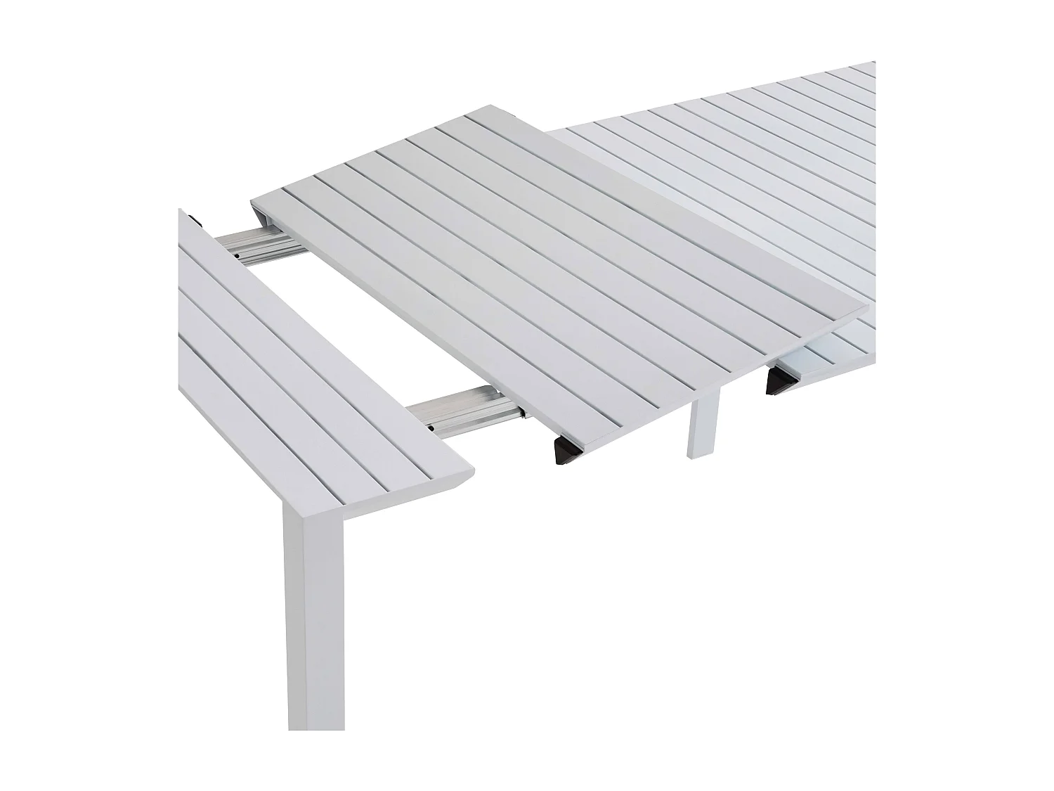 Uitschuifbare tafel en 8 tuinstoelenset in wit aluminium