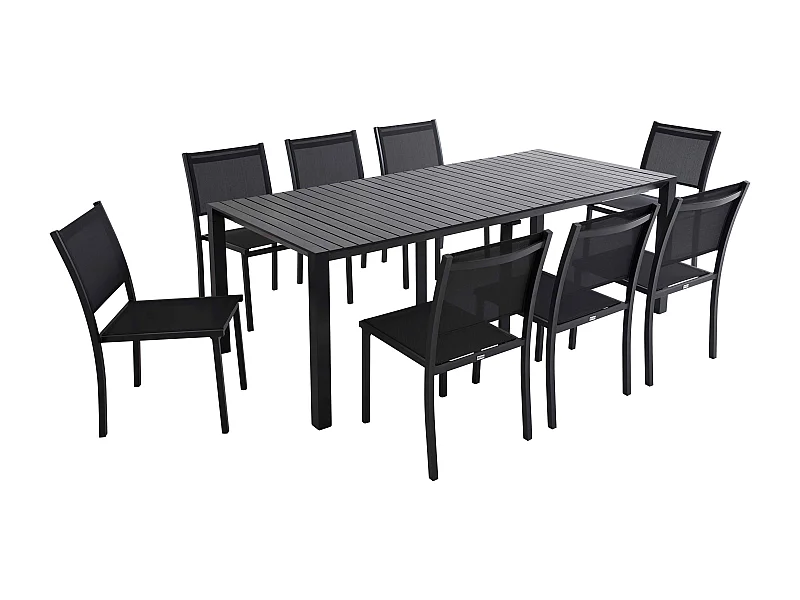 Ensemble table extensible et 8 chaises de jardin en aluminium gris