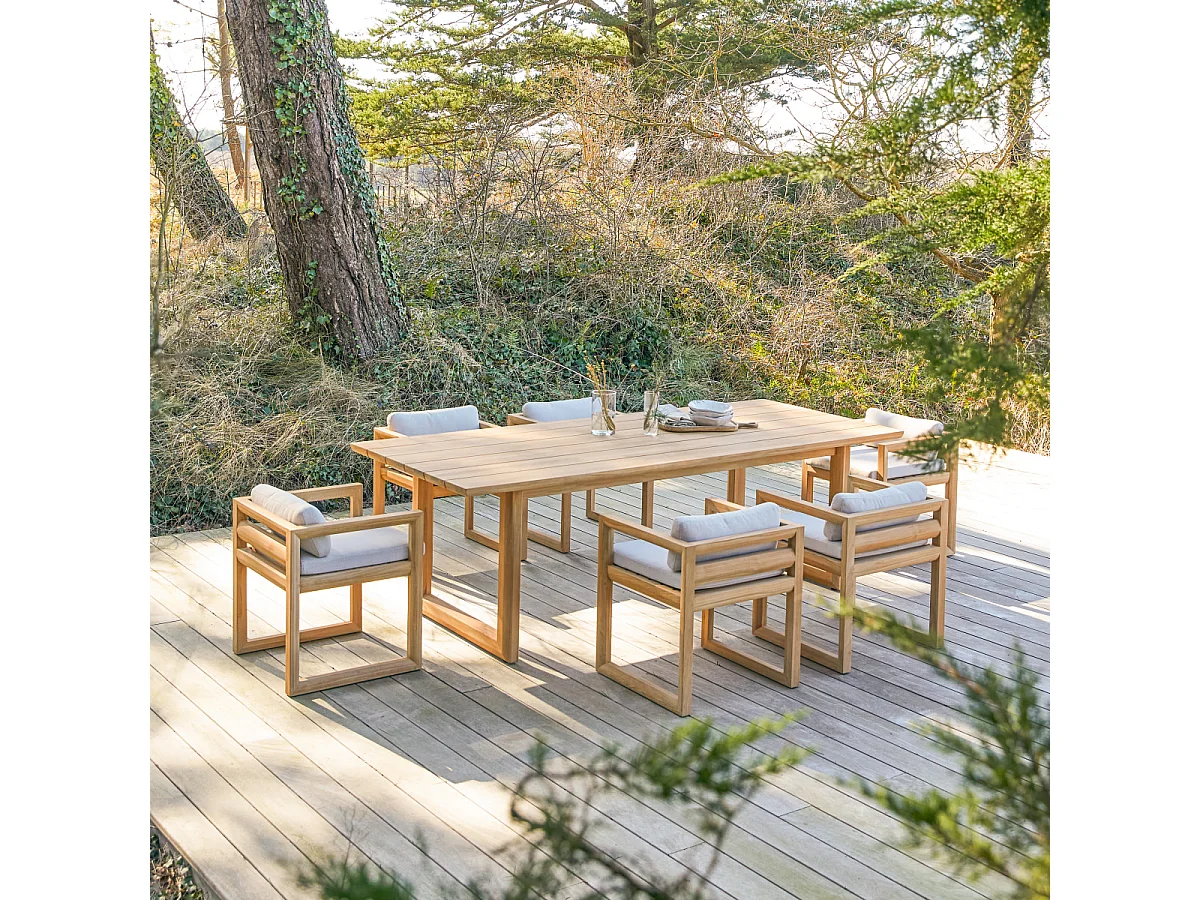 Gartenmöbel-Set Noah aus Teakholz mit Stoffkissen, 6 Stühle