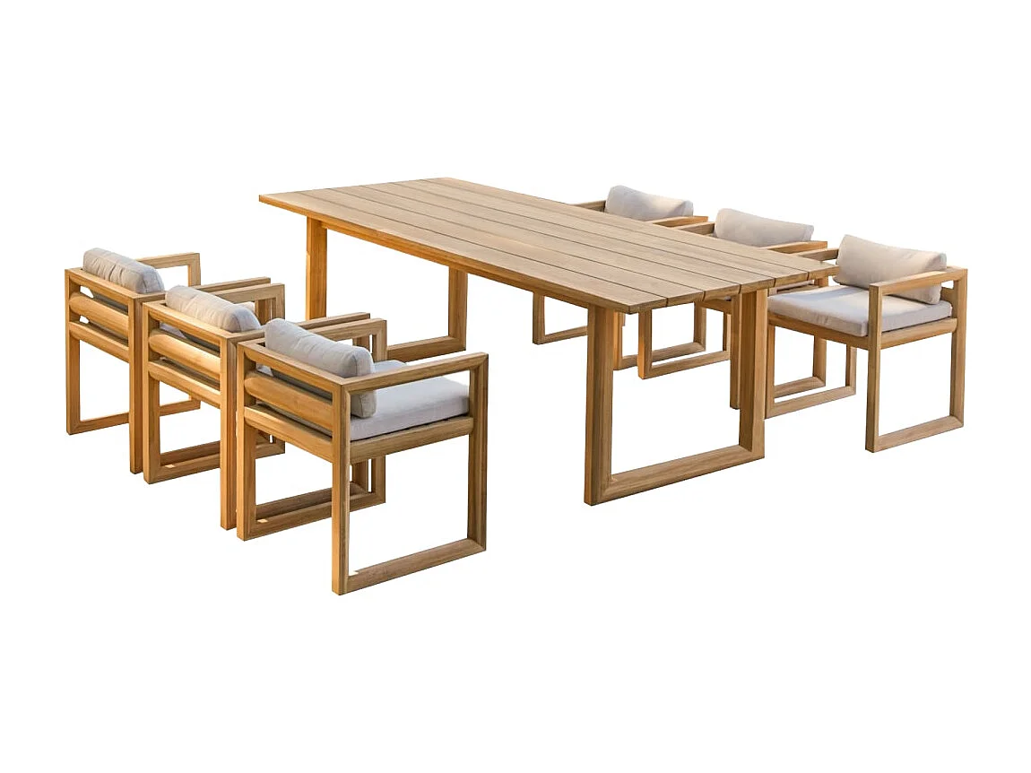 Gartenmöbel-Set Noah aus Teakholz mit Stoffkissen, 6 Stühle