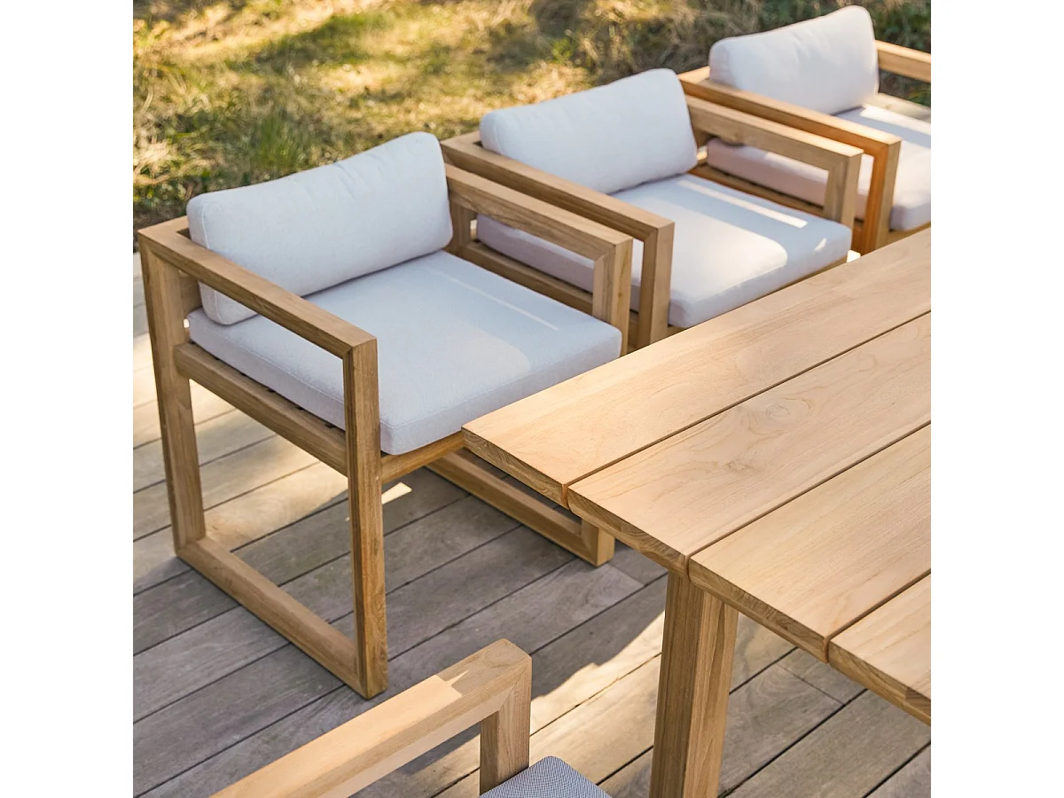 Gartenmöbel-Set Noah aus Teakholz mit Stoffkissen, 6 Stühle