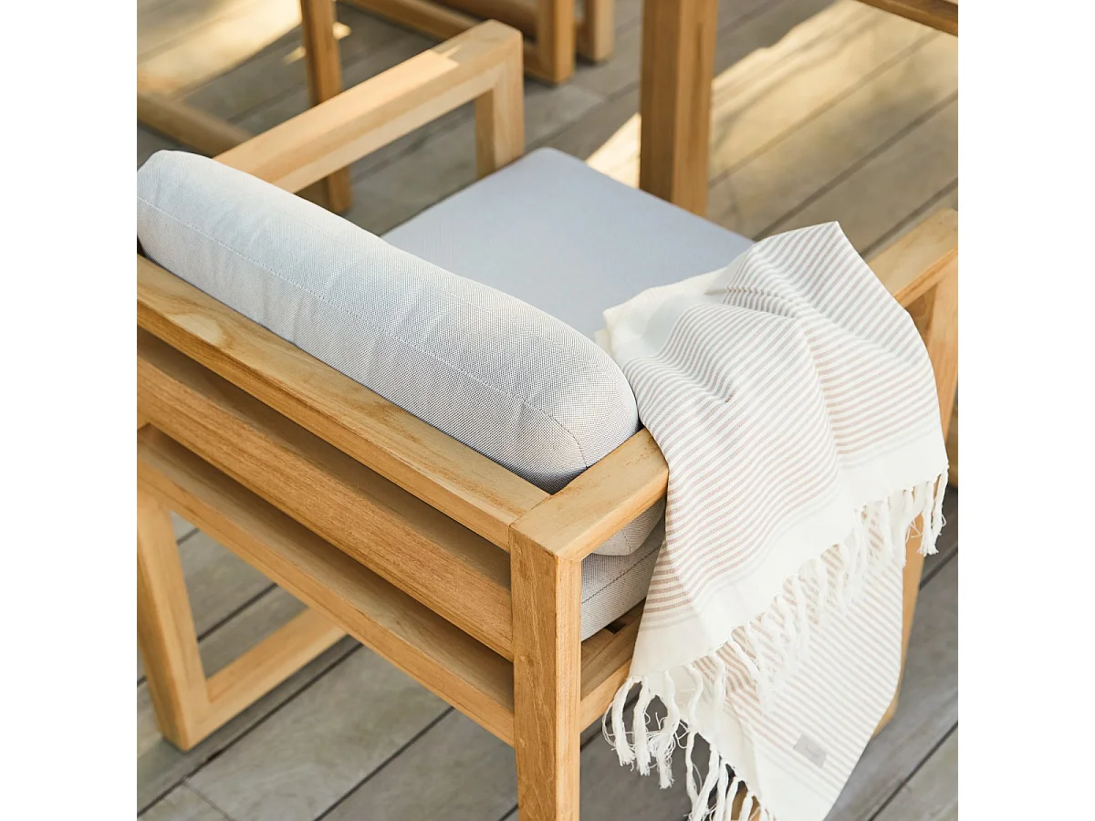 Gartenmöbel-Set Noah aus Teakholz mit Stoffkissen, 6 Stühle