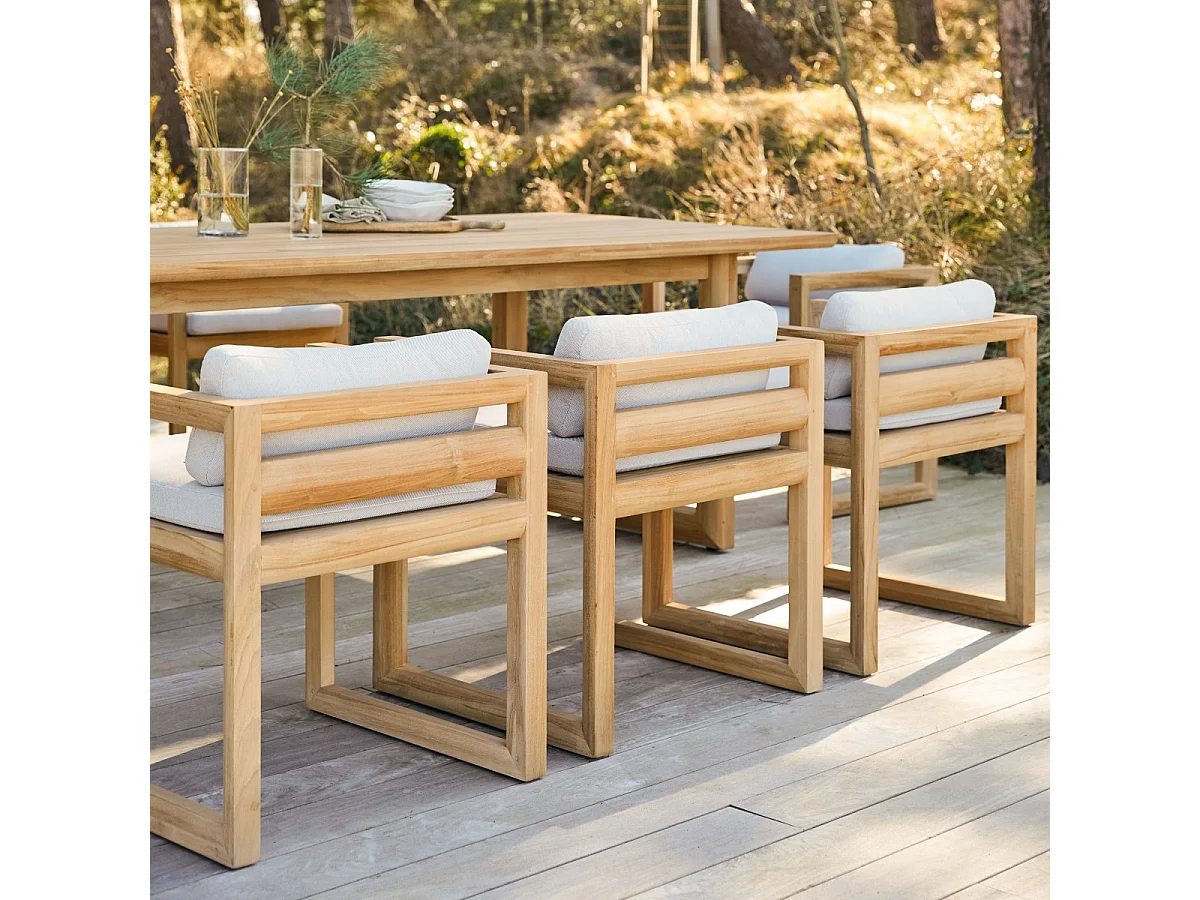 Gartenmöbel-Set Noah aus Teakholz mit Stoffkissen, 6 Stühle