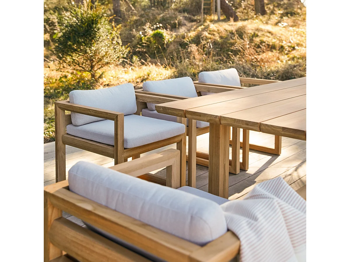 Gartenmöbel-Set Noah aus Teakholz mit Stoffkissen, 6 Stühle