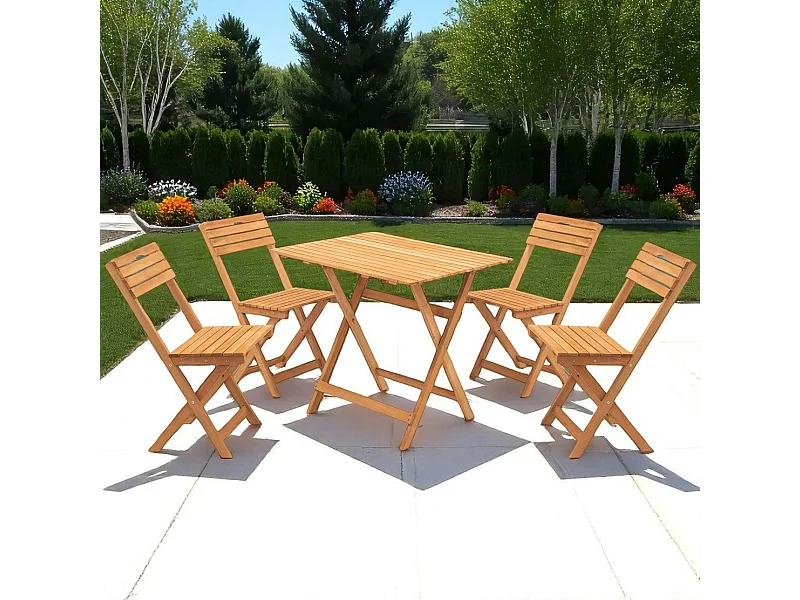 Salon de jardin balcon - pliant, bois massif (5 pièces) SORA