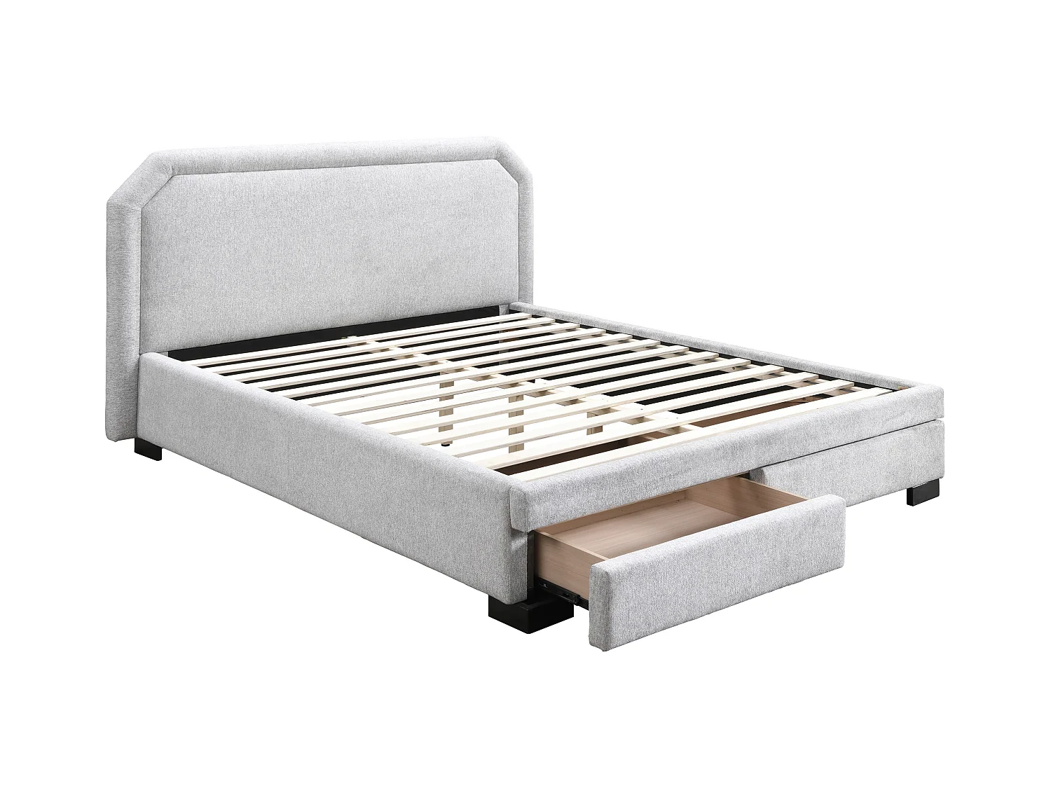 Bett mit Schubladen + Matratze - 140 x 190 cm - Stoff - Hellgrau - INASTO