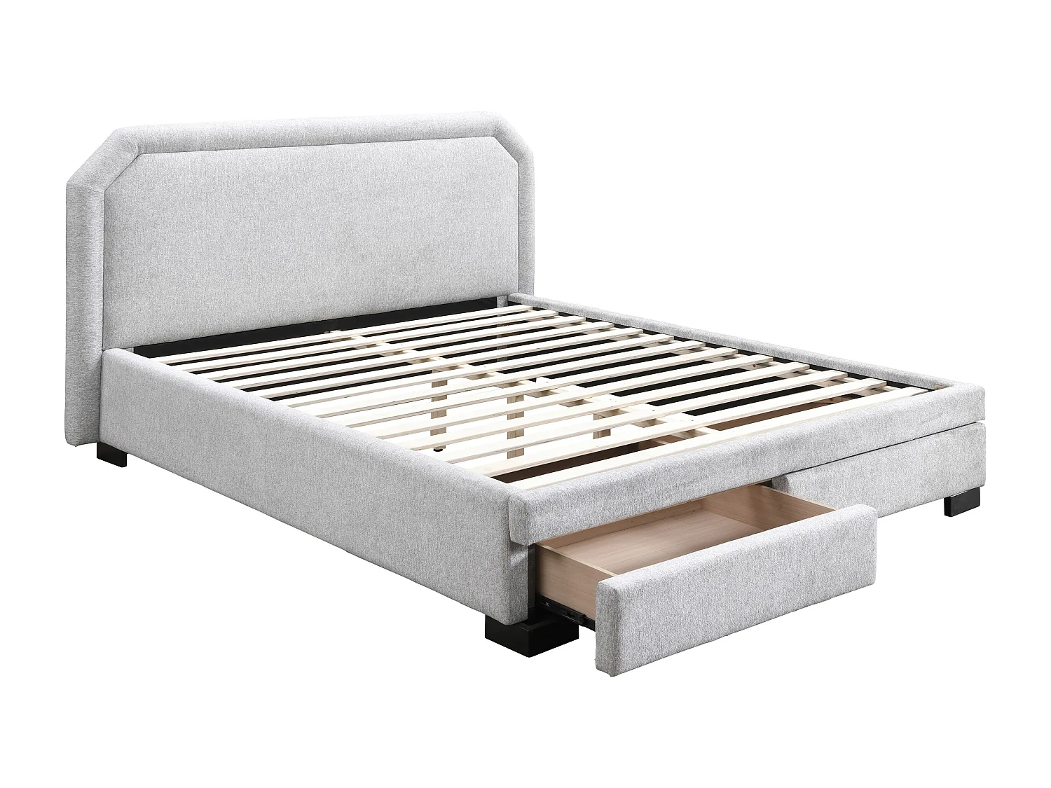 Lit avec tiroirs 140 x 190 cm - Tissu - Gris clair + Matelas - INASTO