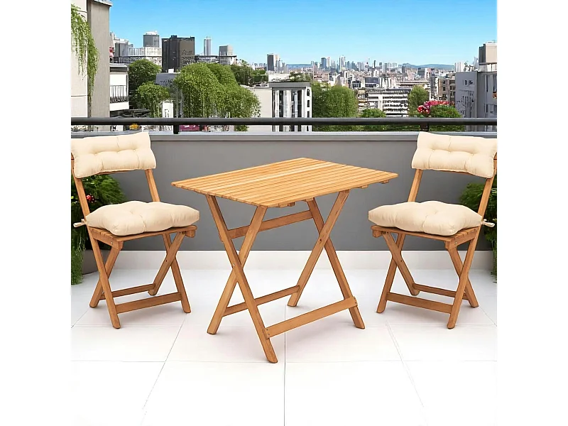 Salon de jardin 2 places - pliant, 4 coussins SORA