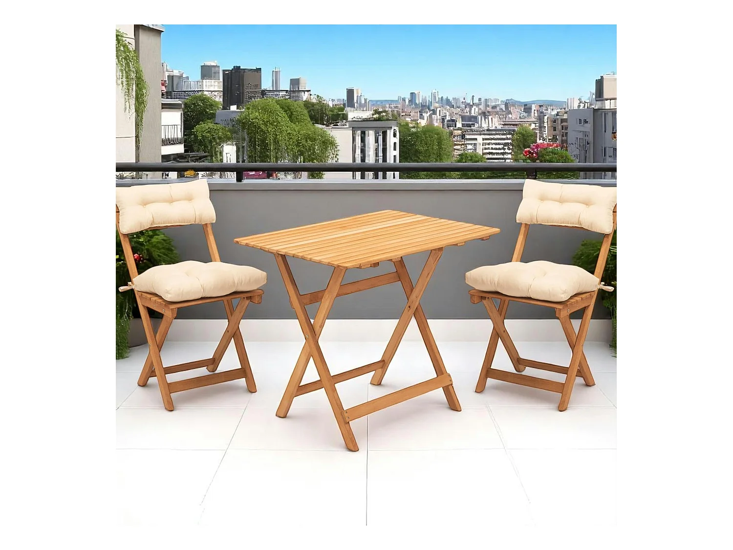 Salon de jardin 2 places - pliant, 4 coussins SORA