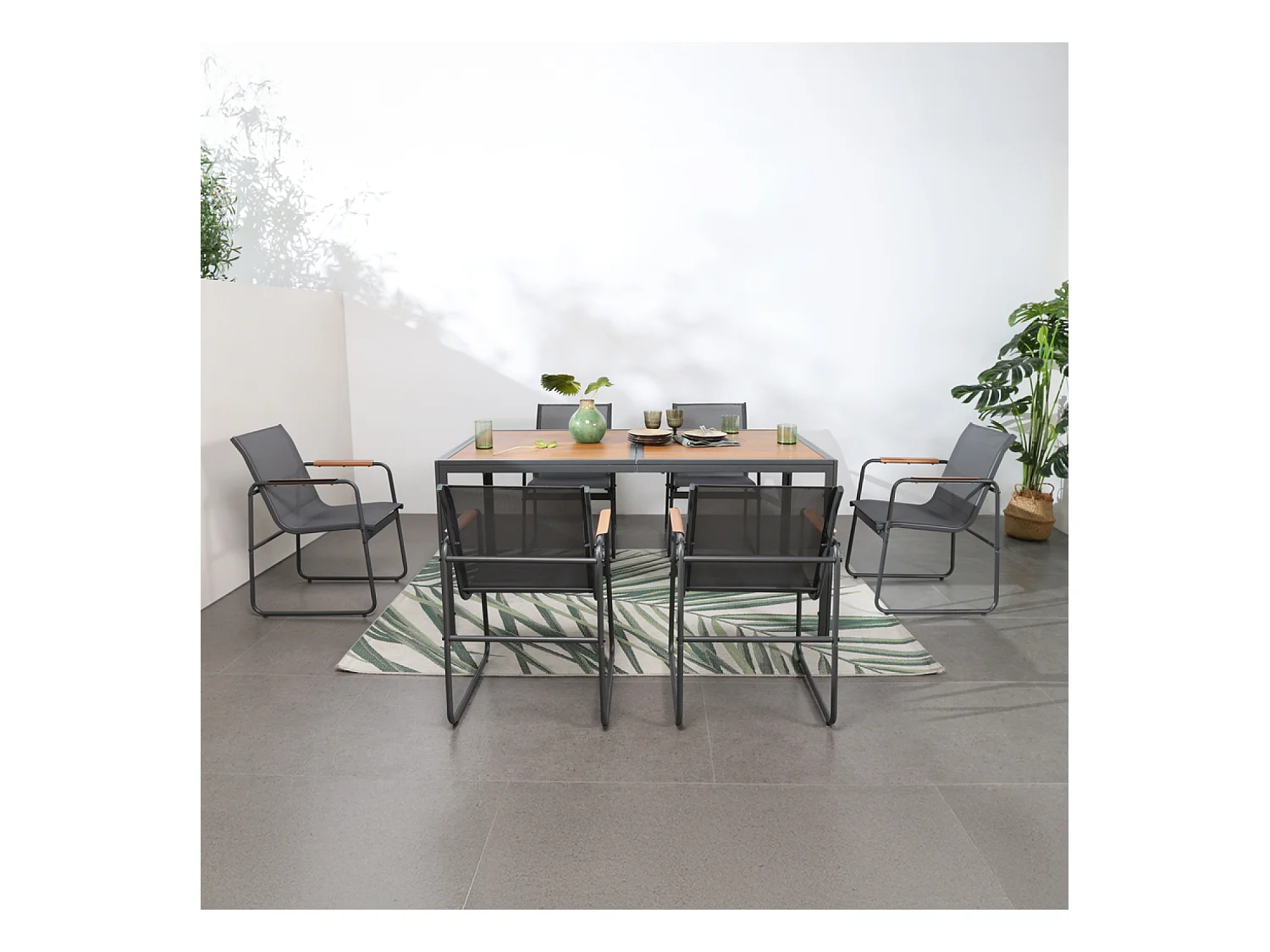 Salon de jardin 6 places anthracite et bois FOGGIA