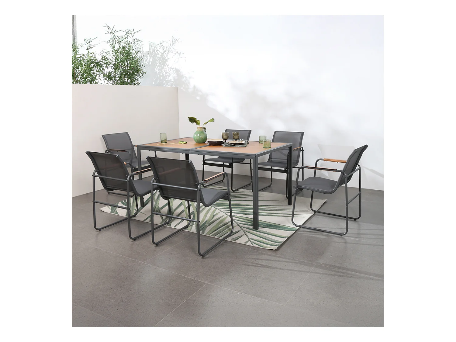 Salon de jardin 6 places anthracite et bois FOGGIA