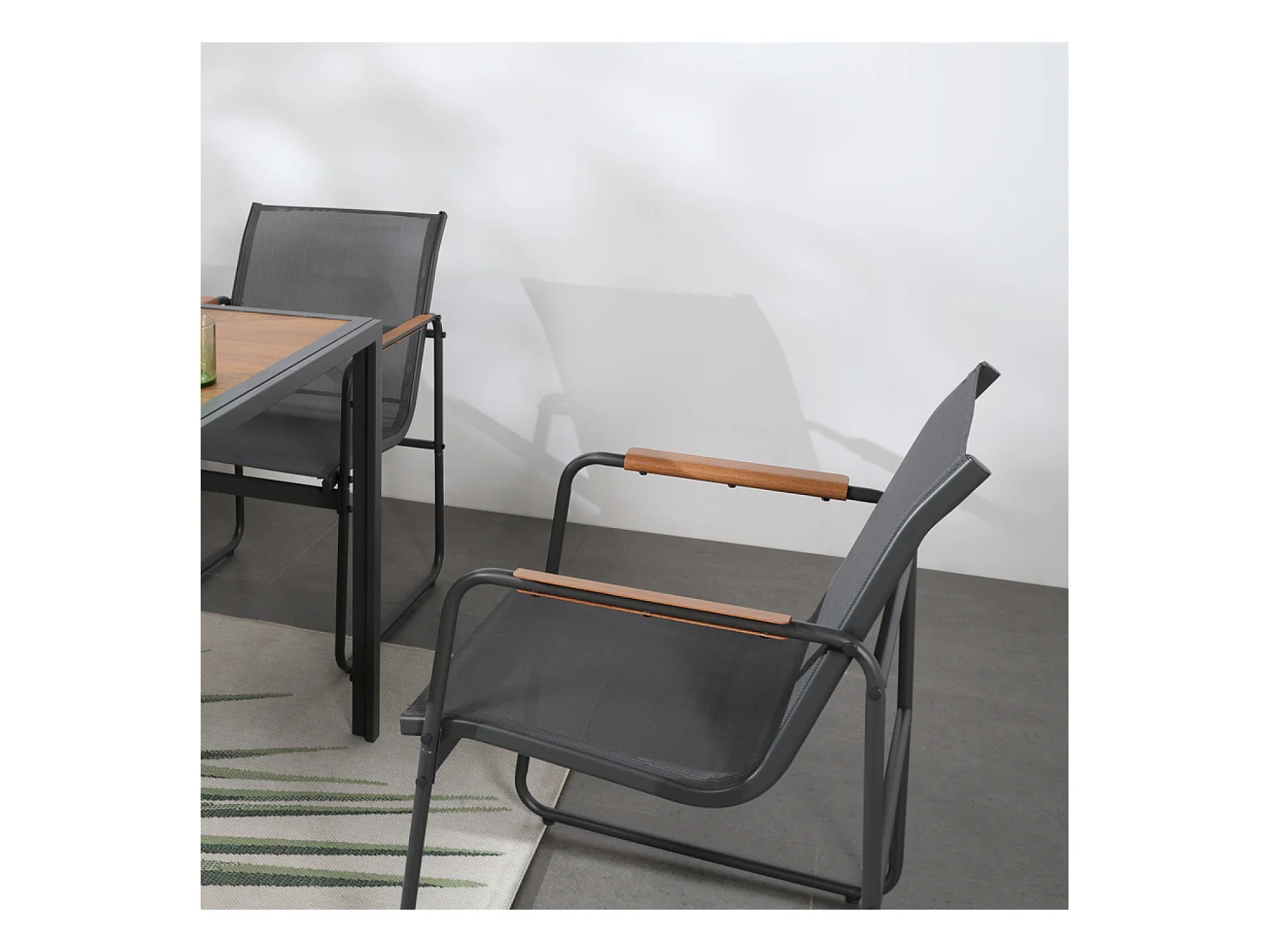 Salon de jardin 6 places anthracite et bois FOGGIA