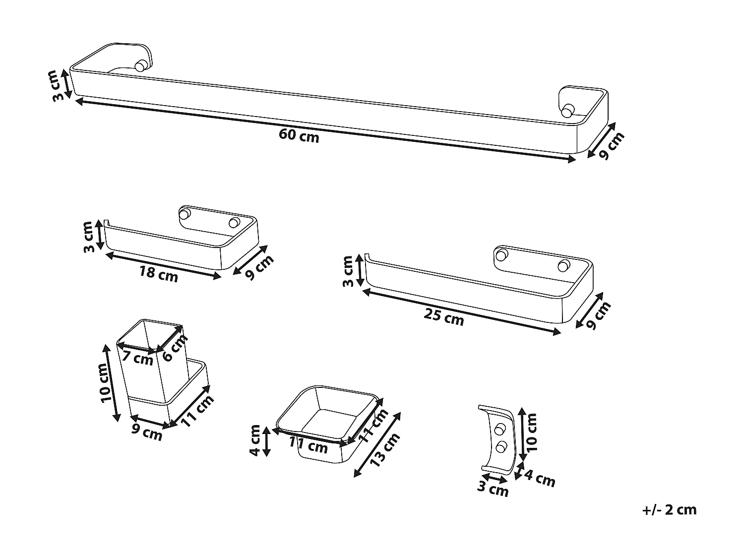 Lot de 6 pièces de quincaillerie pour salle de bain ZORRITOS avec porte-serviettes et crochets Métal Doré