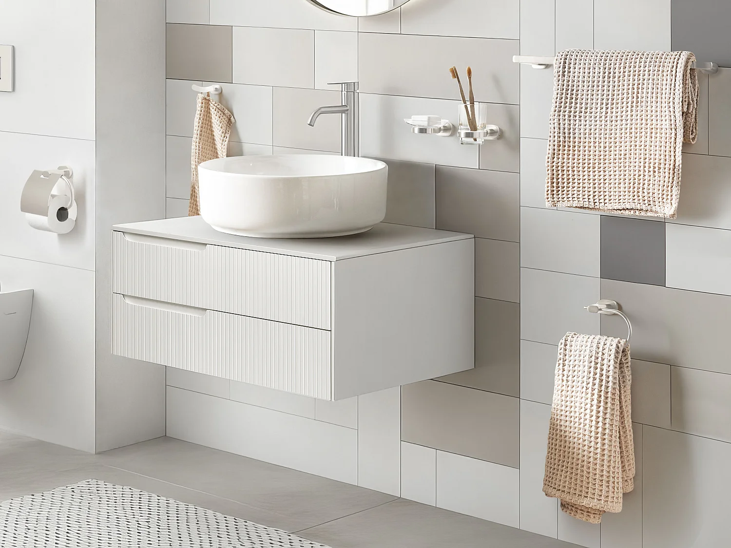 Lot de 6 pièces de quincaillerie pour salle de bain TOCOPILLA avec porte-serviettes et crochets Argenté