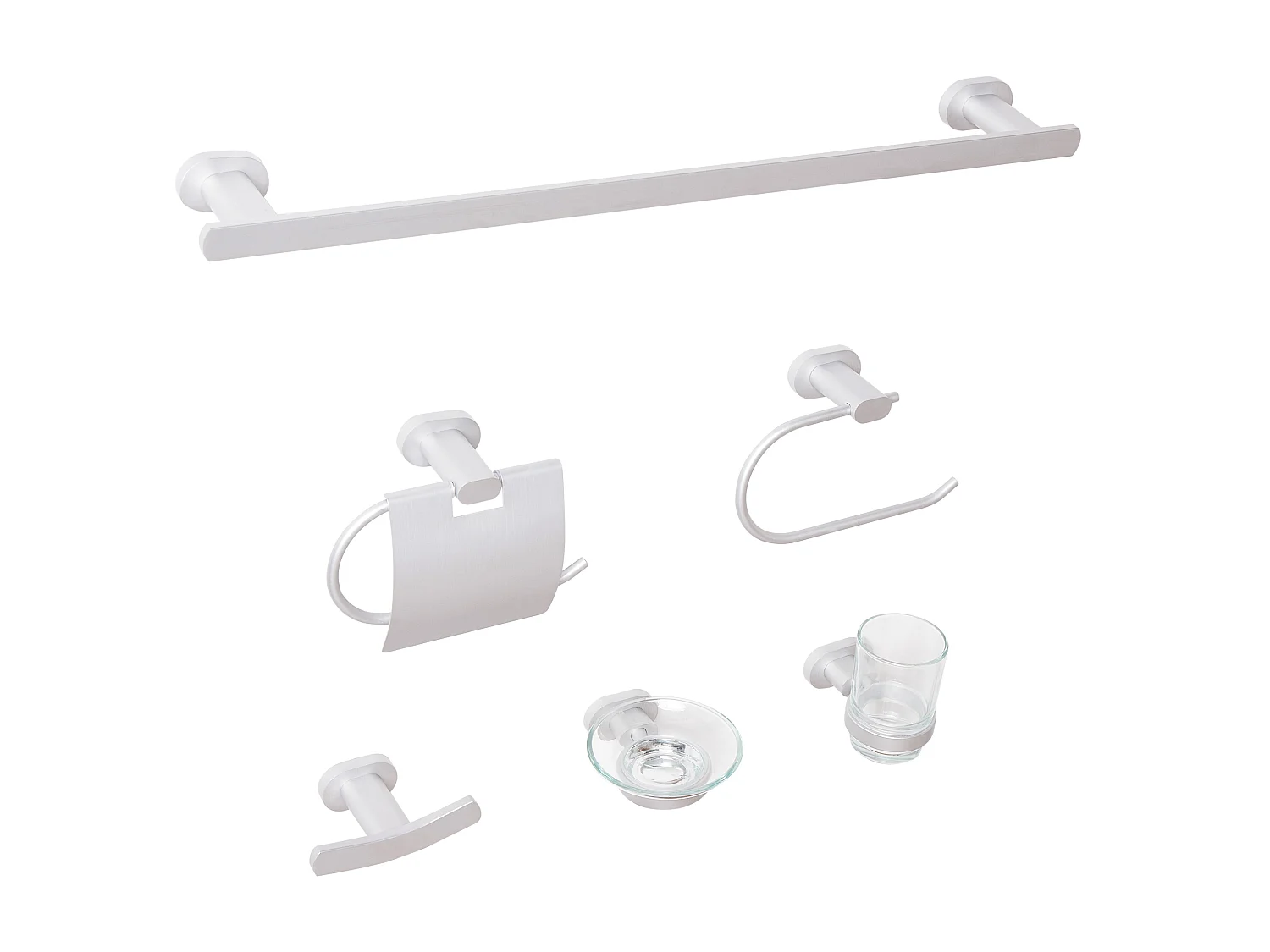 Lot de 6 pièces de quincaillerie pour salle de bain TOCOPILLA avec porte-serviettes et crochets Argenté