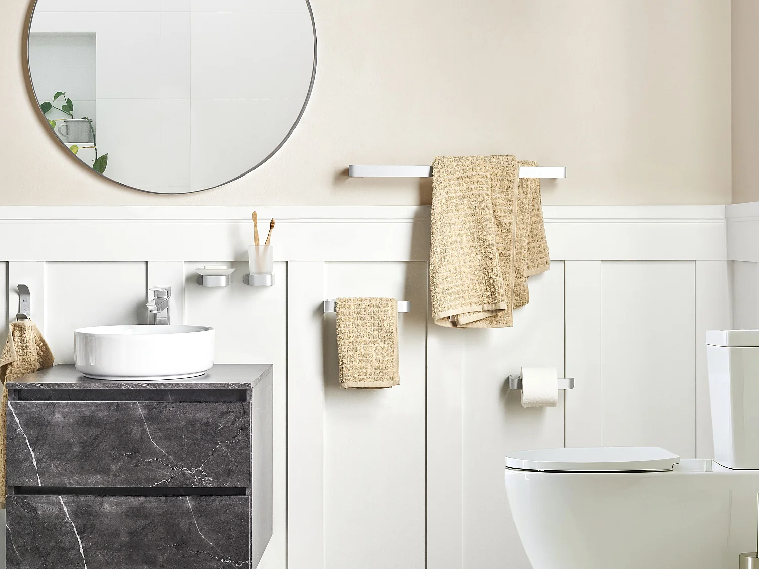 Lot de 6 pièces de quincaillerie pour salle de bain ZORRITOS avec porte-serviettes et crochets Métal Argenté