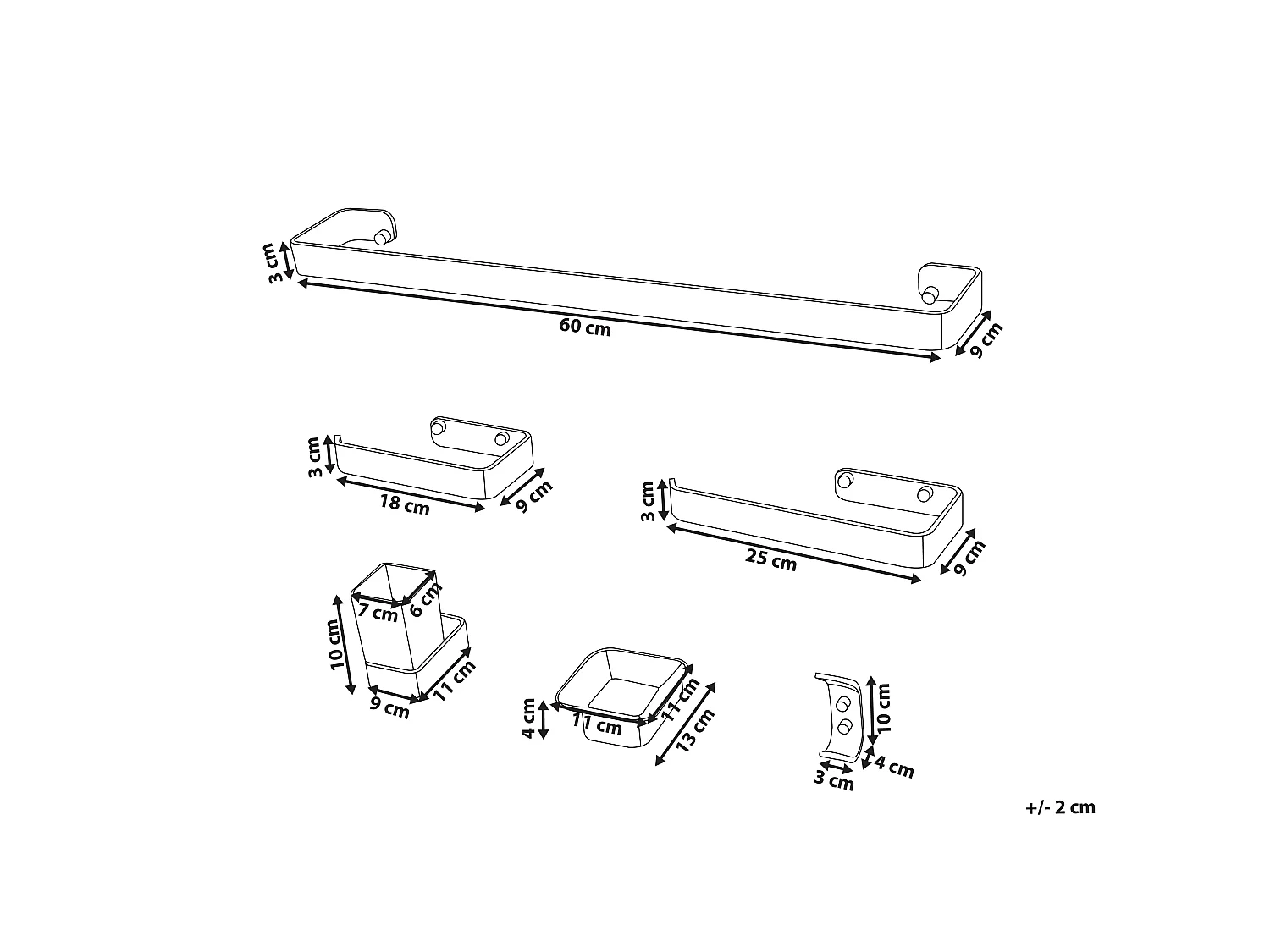 Lot de 6 pièces de quincaillerie pour salle de bain ZORRITOS avec porte-serviettes et crochets Métal Argenté