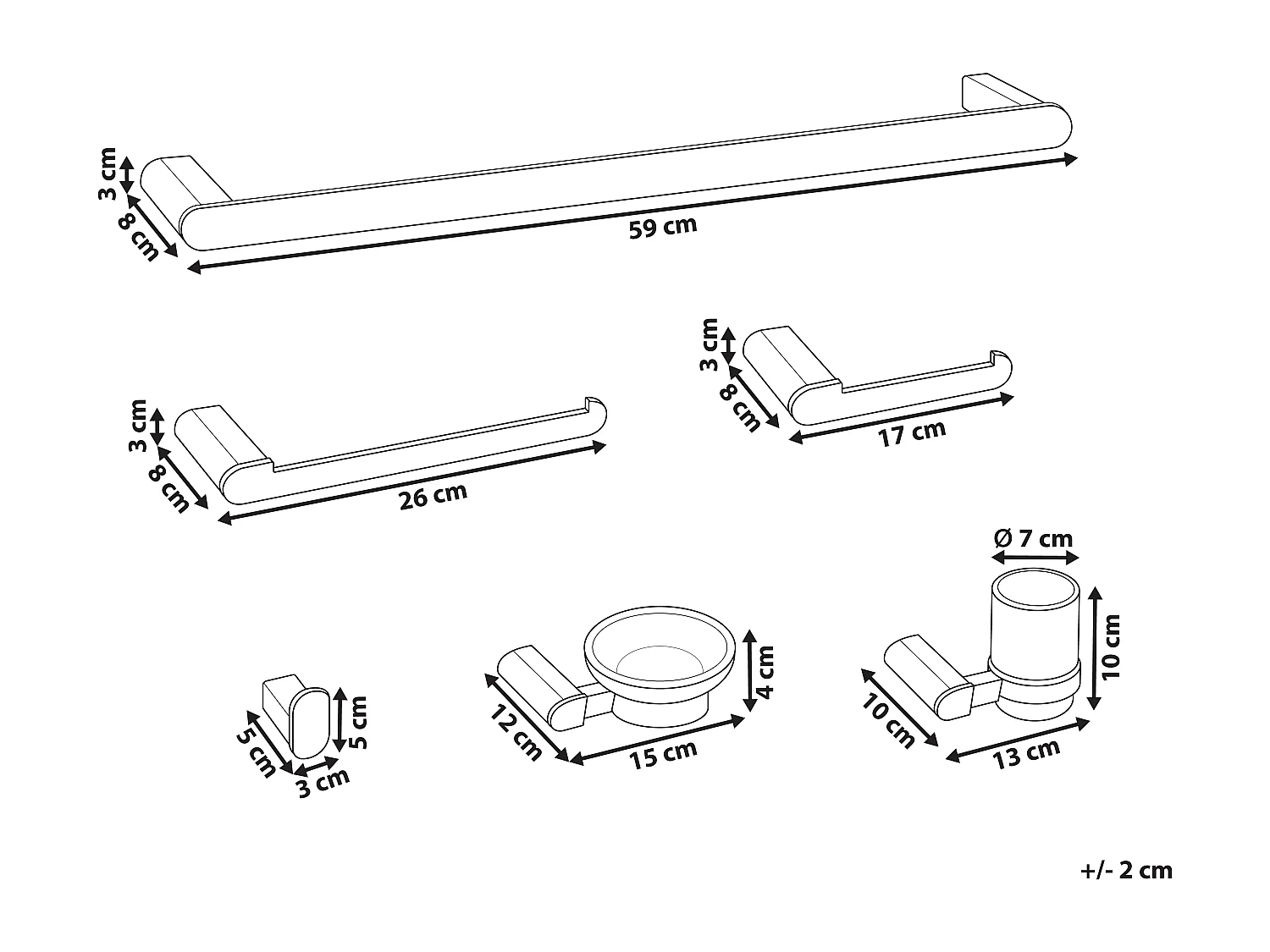 Lot de 6 pièces de quincaillerie pour salle de bain PARACAS avec porte-serviettes et crochets Argenté