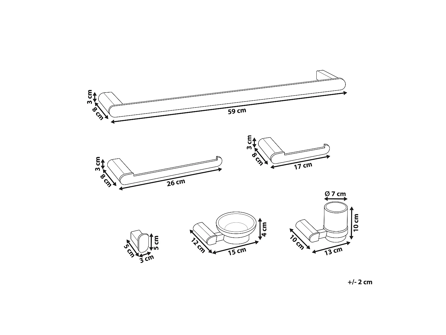 Lot de 6 pièces de quincaillerie pour salle de bain PARACAS avec porte-serviettes et crochets Argenté