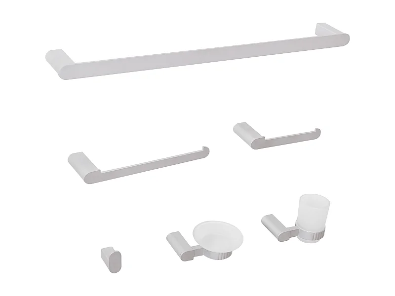 Lot de 6 pièces de quincaillerie pour salle de bain PARACAS avec porte-serviettes et crochets Argenté