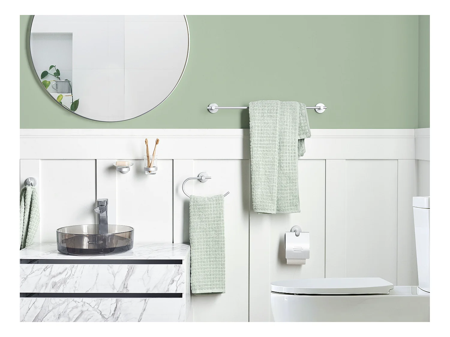 Set di 6 accessori da bagno ZARUMA con barre e ganci per asciugamani Argento