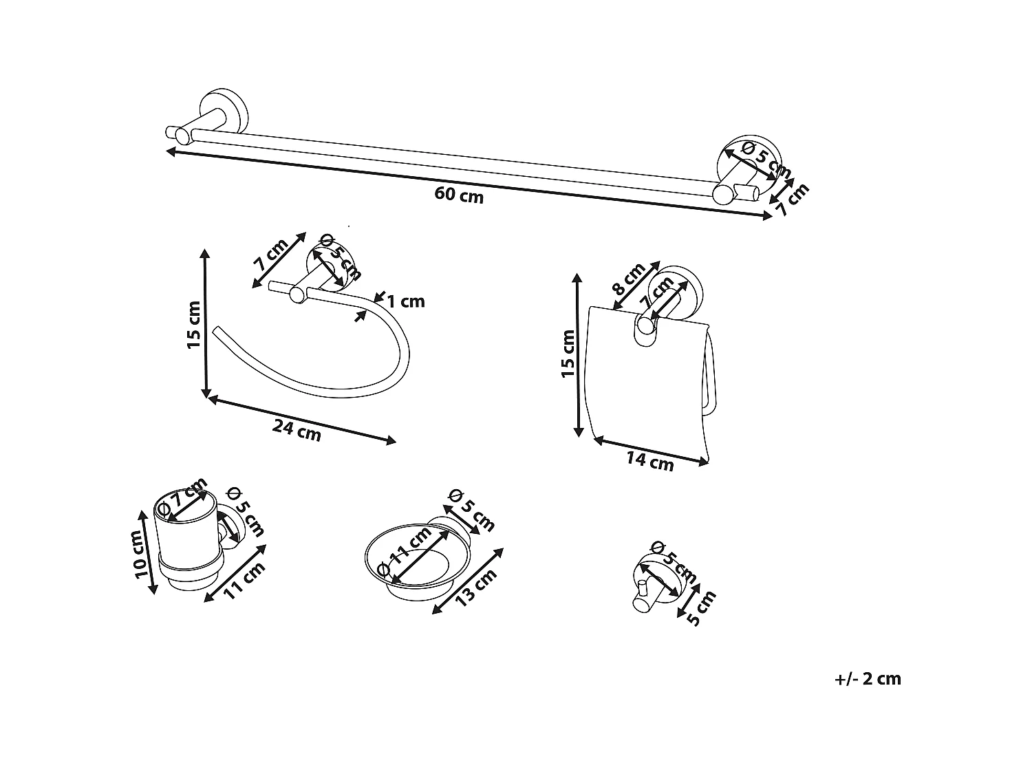 Set di 6 accessori da bagno ZARUMA con barre e ganci per asciugamani Argento