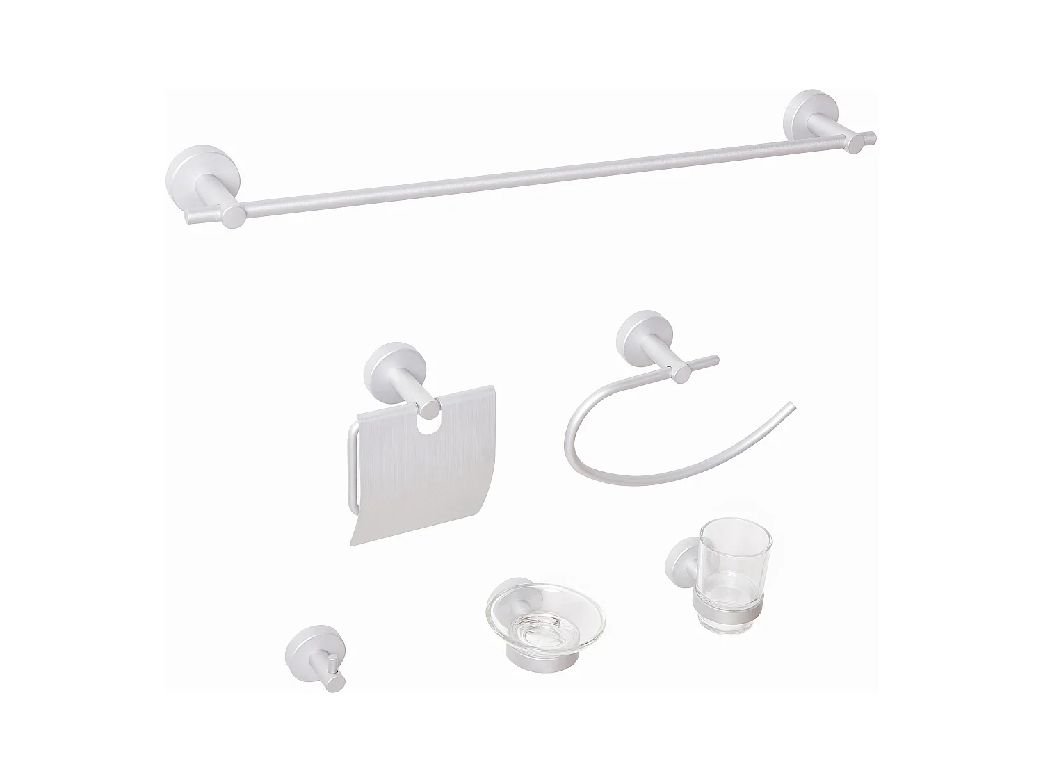 Lot de 6 pièces de quincaillerie pour salle de bain ZARUMA avec porte-serviettes et crochets Argenté