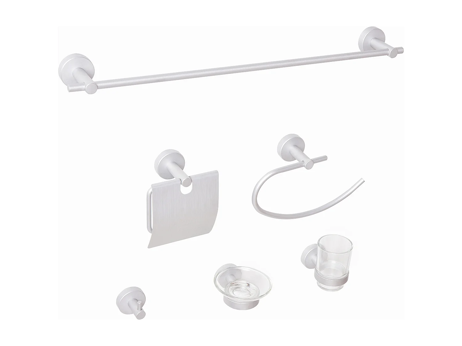 Lot de 6 pièces de quincaillerie pour salle de bain ZARUMA avec porte-serviettes et crochets Argenté