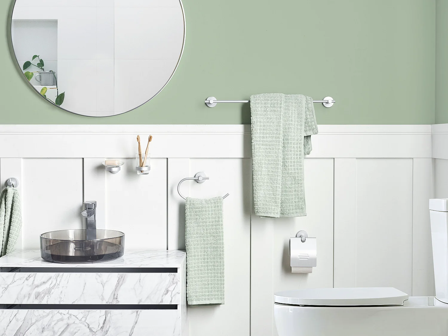 Lot de 6 pièces de quincaillerie pour salle de bain ZARUMA avec porte-serviettes et crochets Argenté