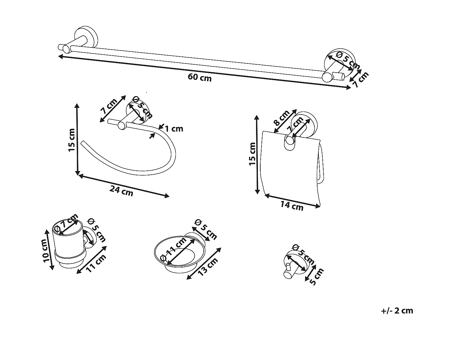 Lot de 6 pièces de quincaillerie pour salle de bain ZARUMA avec porte-serviettes et crochets Doré