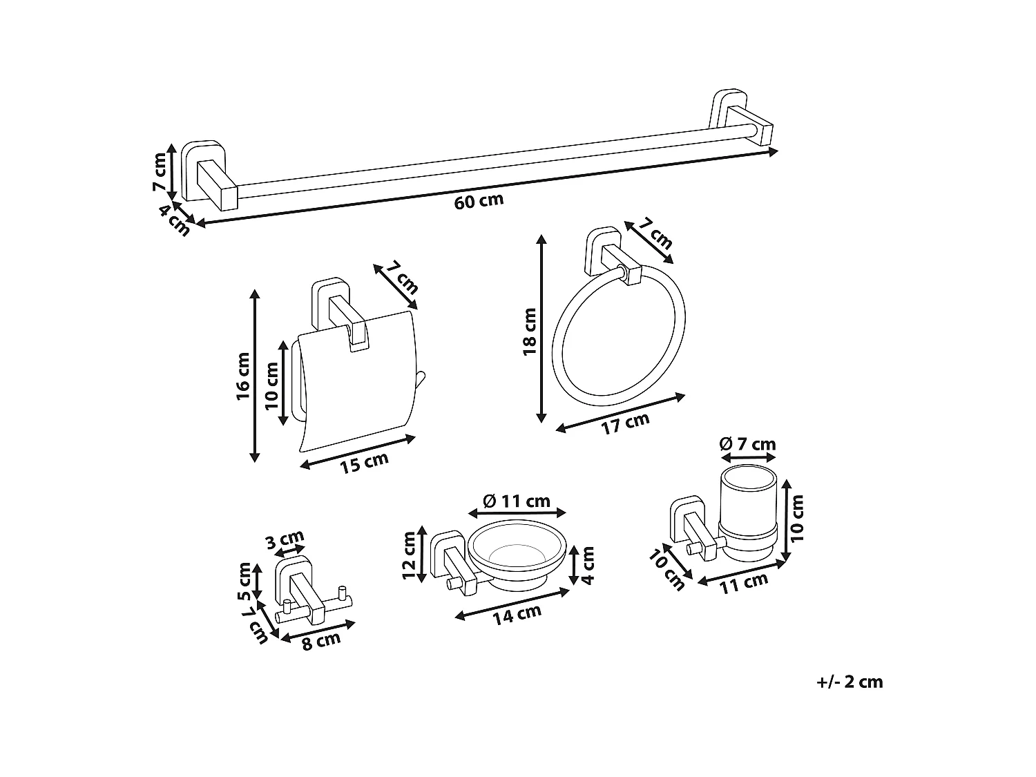 Lot de 6 pièces de quincaillerie pour salle de bain POCONE avec porte-serviettes et crochets Doré