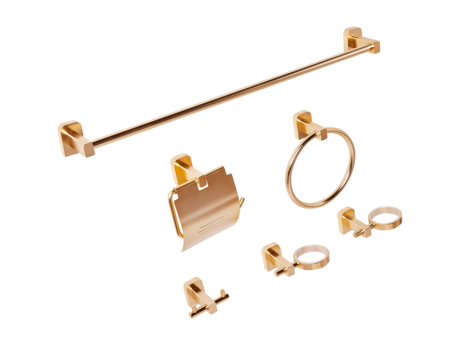 Lot de 6 pièces de quincaillerie pour salle de bain POCONE avec porte-serviettes et crochets Doré