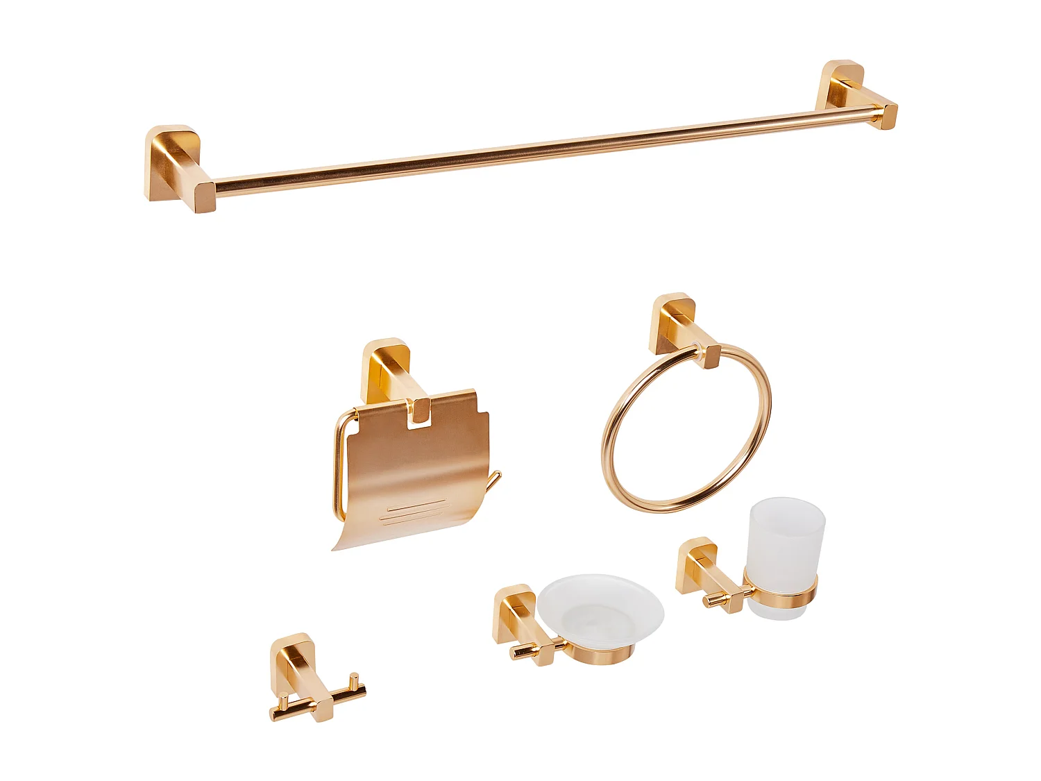 Lot de 6 pièces de quincaillerie pour salle de bain POCONE avec porte-serviettes et crochets Doré