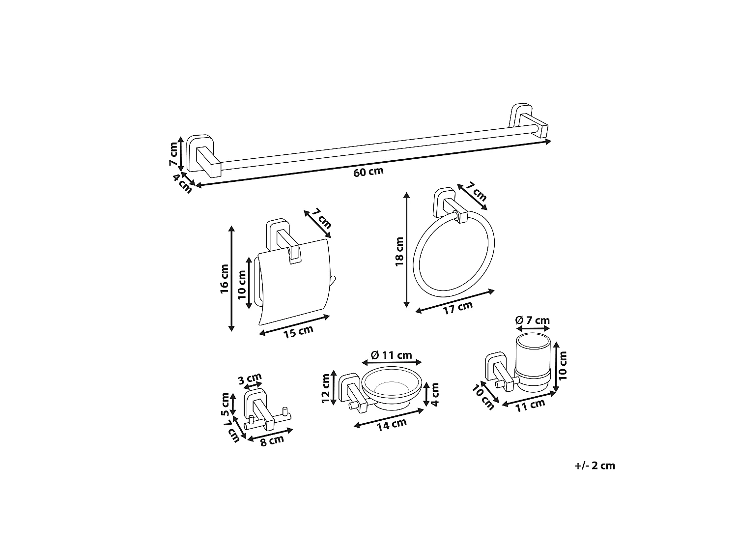 Lot de 6 pièces de quincaillerie pour salle de bain POCONE avec porte-serviettes et crochets Doré