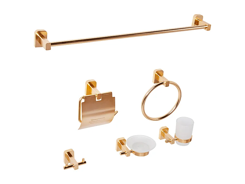 Lot de 6 pièces de quincaillerie pour salle de bain POCONE avec porte-serviettes et crochets Doré