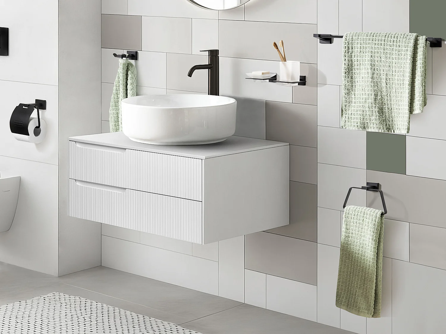 Lot de 6 pièces de quincaillerie pour salle de bain RIOHACHA avec porte-serviettes et crochets Noir