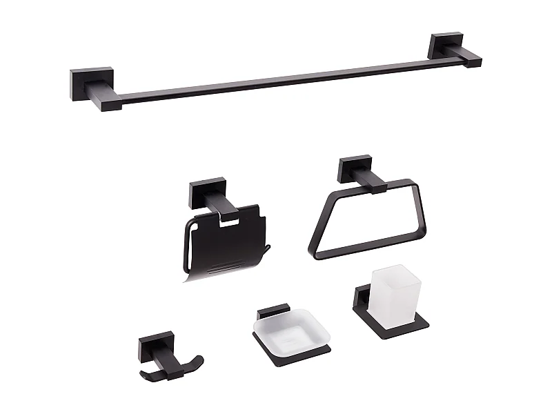 Lot de 6 pièces de quincaillerie pour salle de bain RIOHACHA avec porte-serviettes et crochets Noir