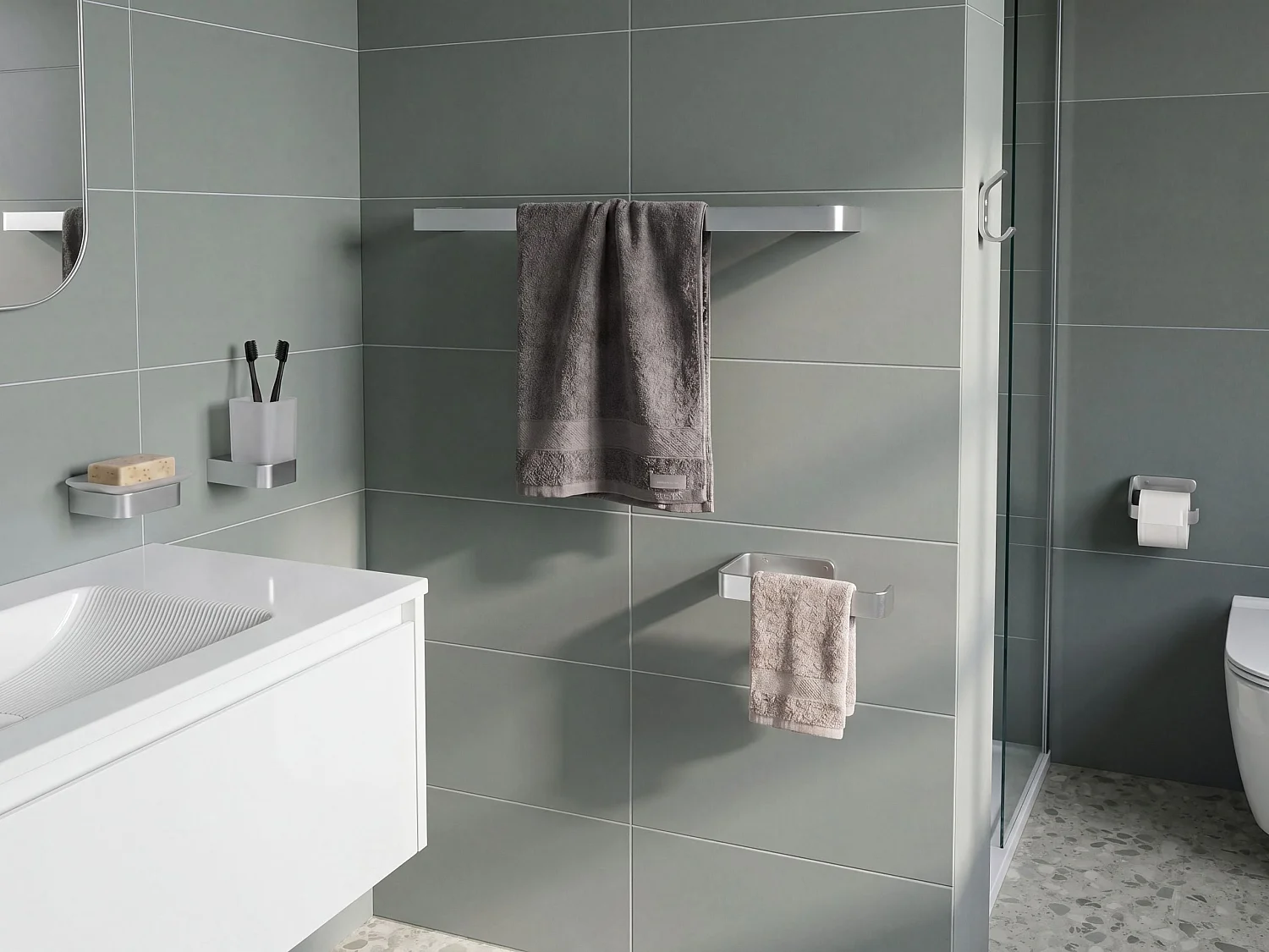 Lot de 6 pièces de quincaillerie pour salle de bain TUMACO avec porte-serviettes et crochets Argenté