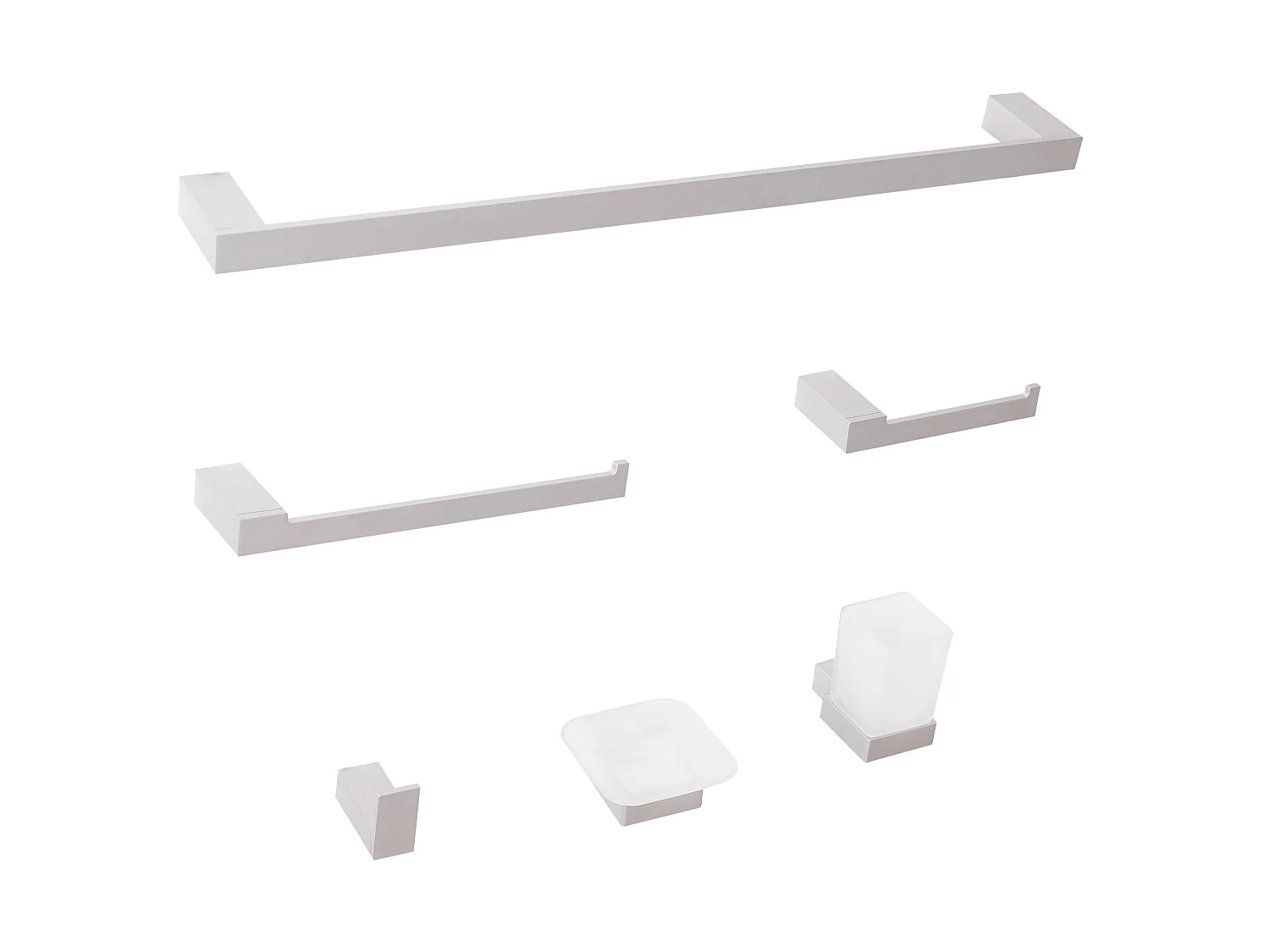 Lot de 6 pièces de quincaillerie pour salle de bain TUMACO avec porte-serviettes et crochets Argenté