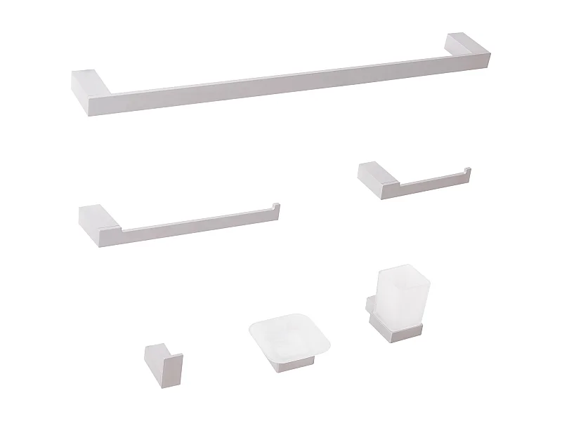 Lot de 6 pièces de quincaillerie pour salle de bain TUMACO avec porte-serviettes et crochets Argenté