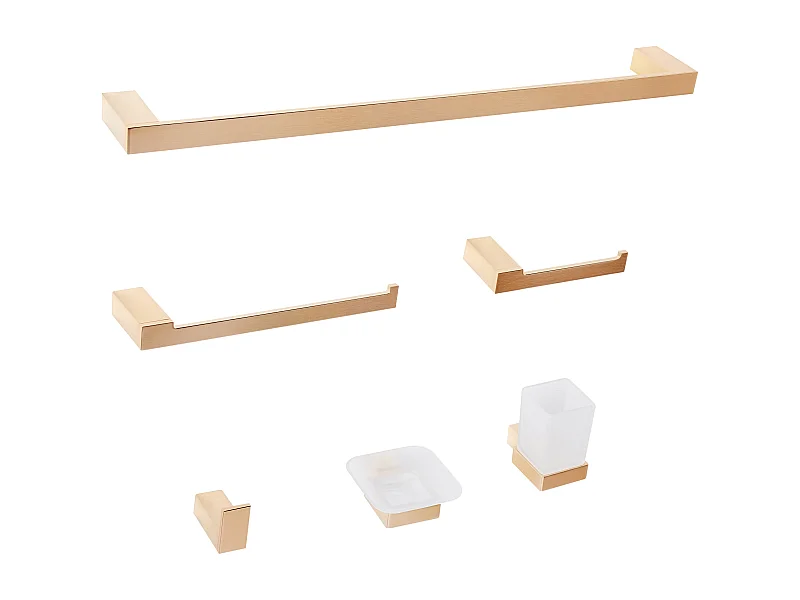 Lot de 6 pièces de quincaillerie pour salle de bain TUMACO avec porte-serviettes et crochets Doré