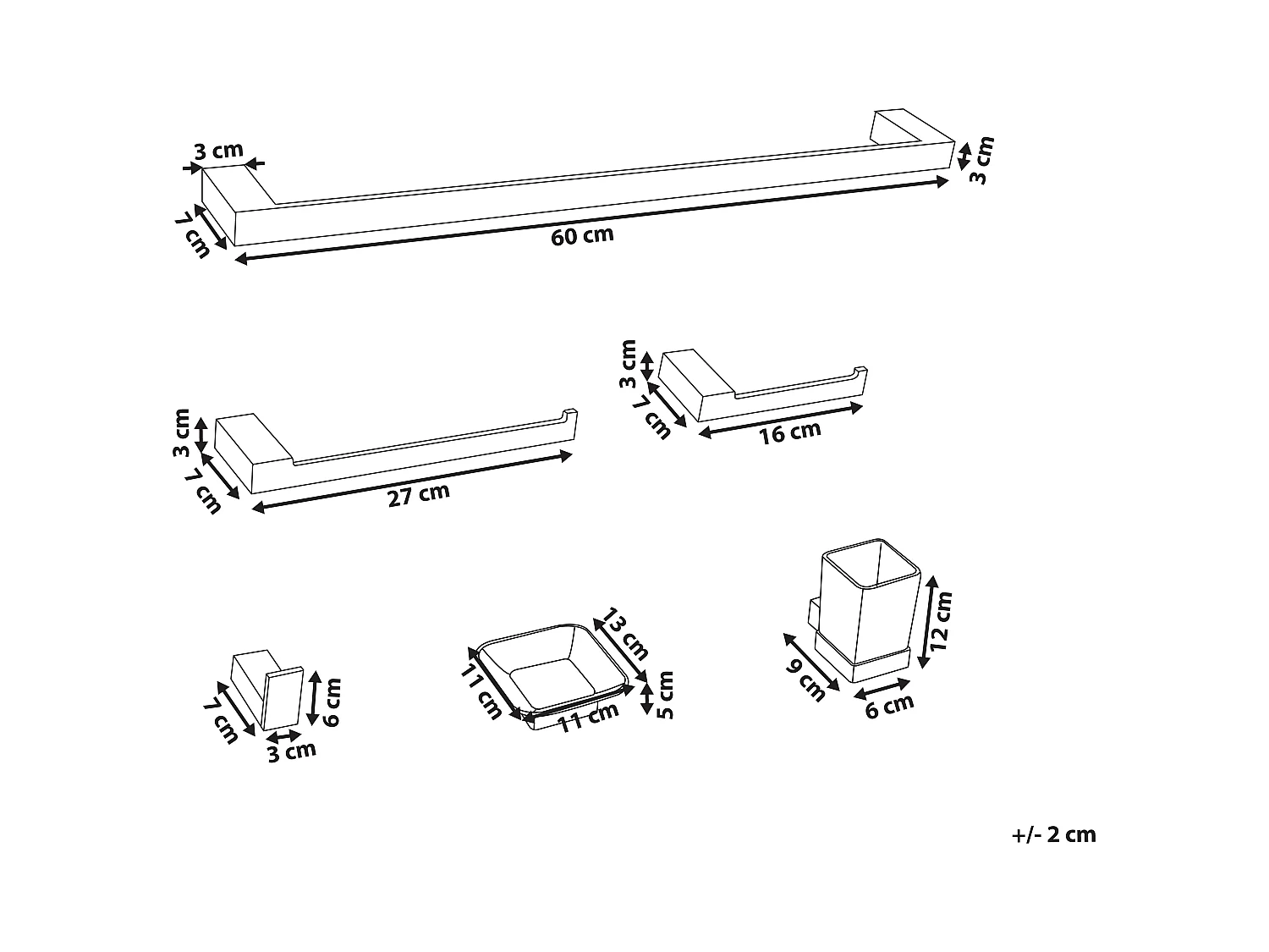 Lot de 6 pièces de quincaillerie pour salle de bain TUMACO avec porte-serviettes et crochets Doré