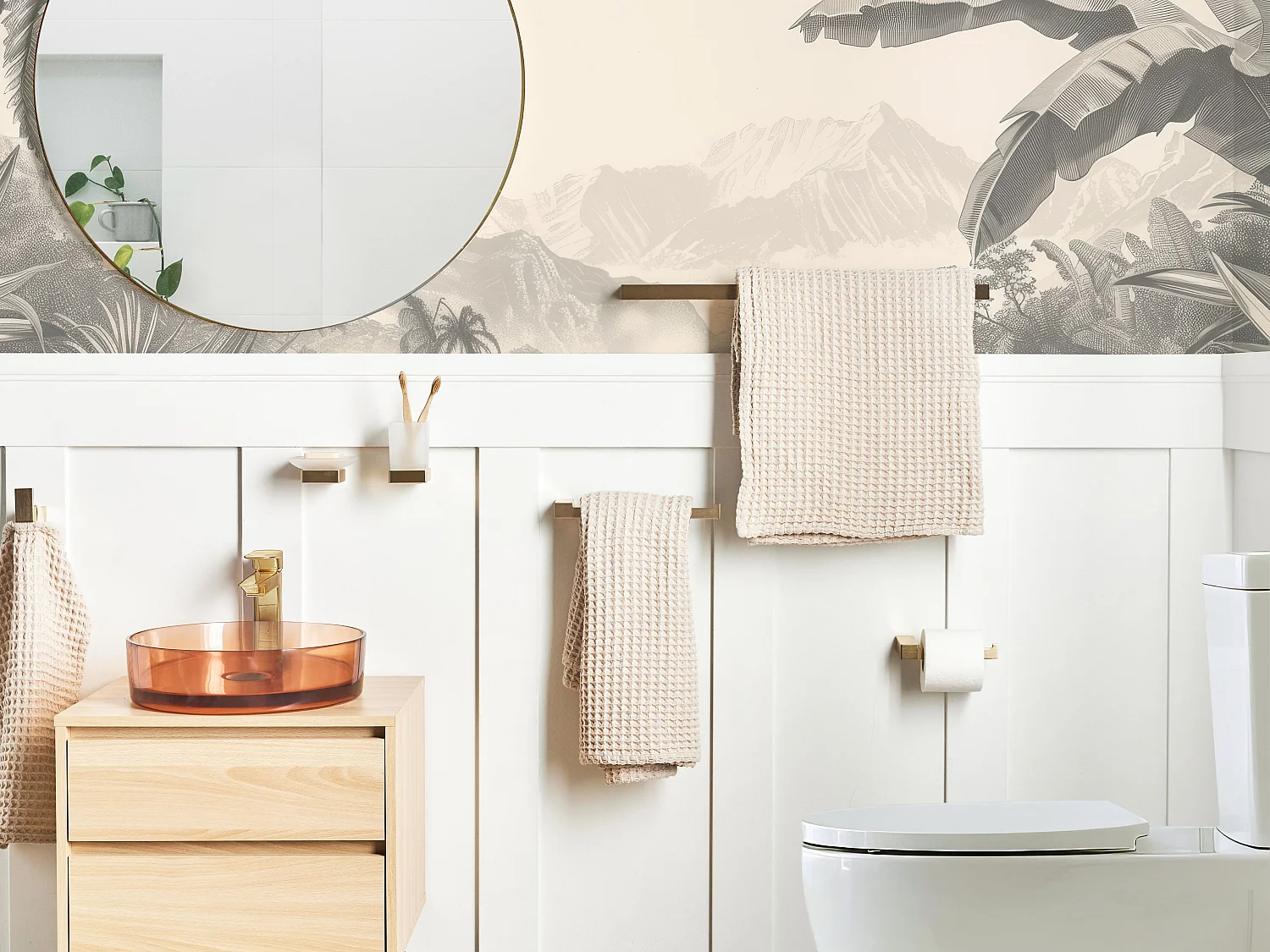 Lot de 6 pièces de quincaillerie pour salle de bain TUMACO avec porte-serviettes et crochets Doré