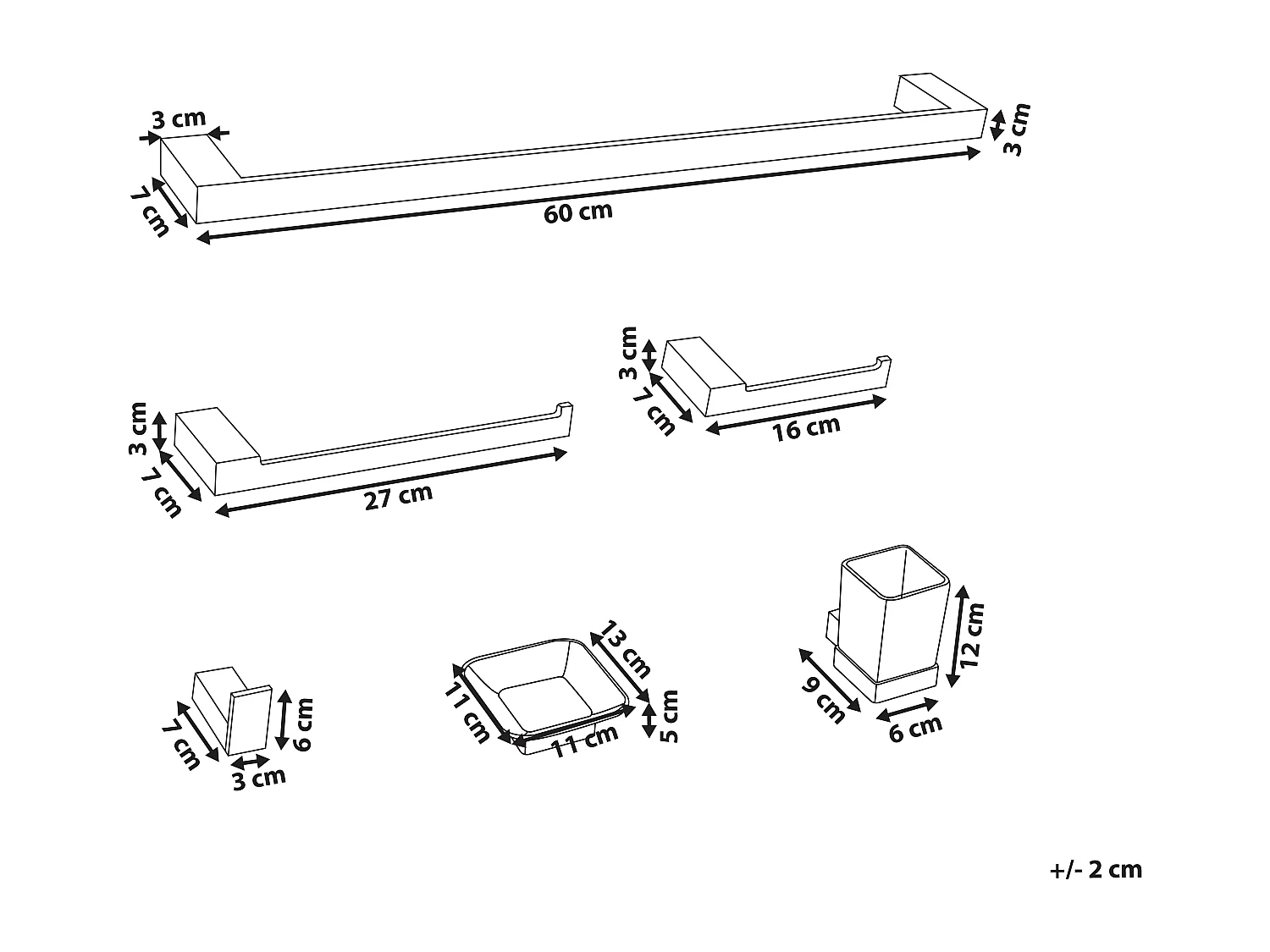 Lot de 6 pièces de quincaillerie pour salle de bain TUMACO avec porte-serviettes et crochets Doré