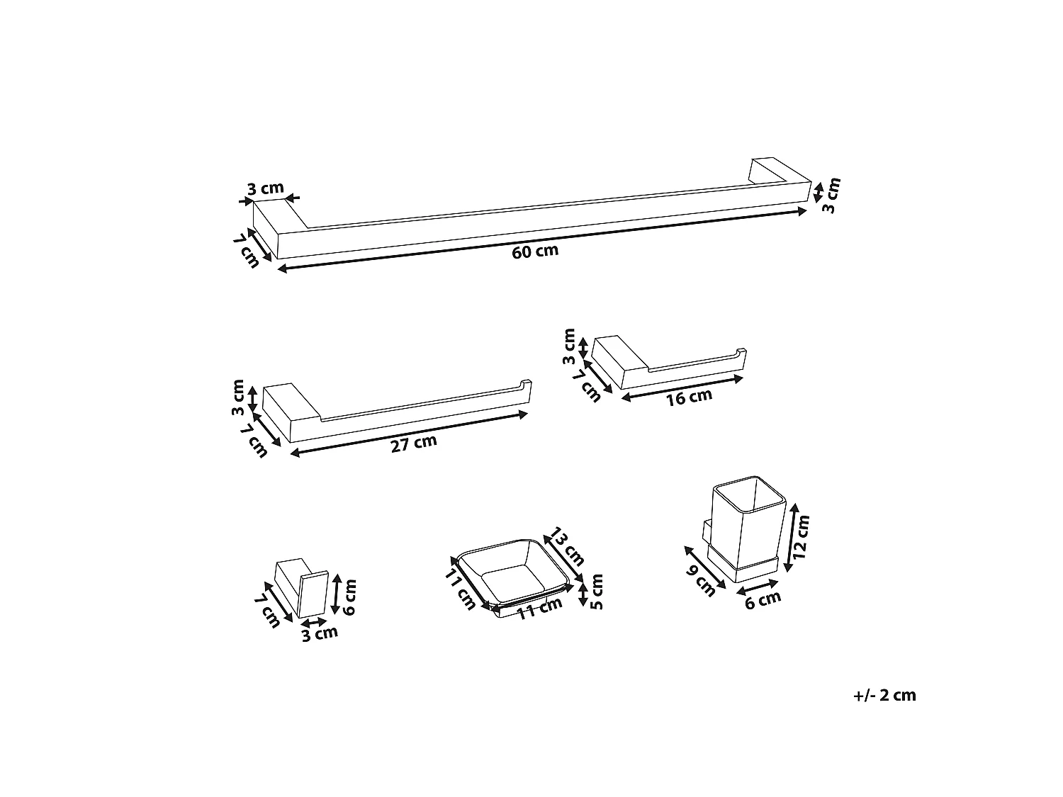 Lot de 6 pièces de quincaillerie pour salle de bain TUMACO avec porte-serviettes et crochets Doré